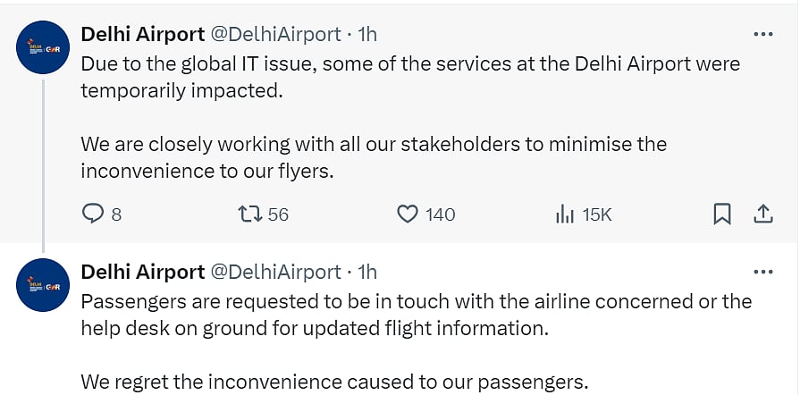 Delhi airport posted about the outage on its X handle